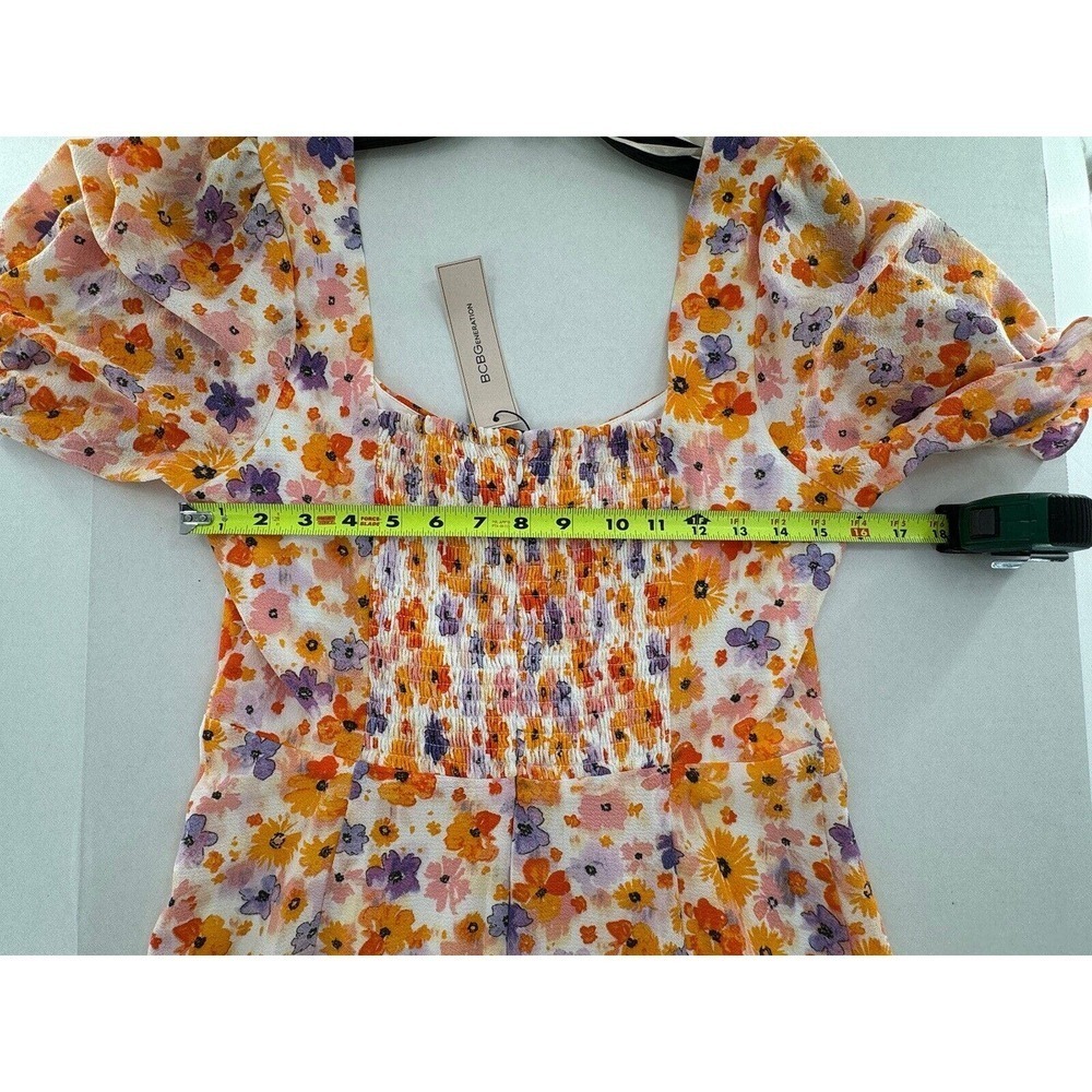 BCBGeneration Dress Floral Midi Size 8 Square Neck Puff Sleeve Cottage Modest - Picture 6 of 12